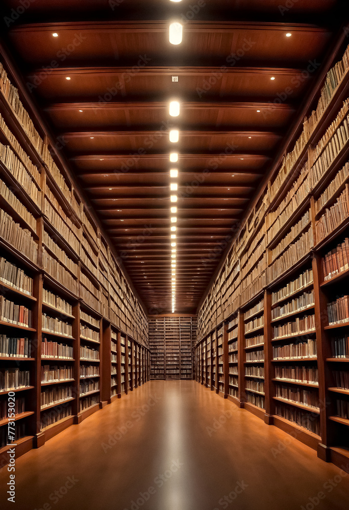 Fototapeta premium a library with a wooden ceiling with full of bookshelves