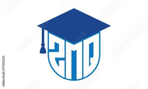 ZMQ initial letter academic logo design vector template. school college logo, university logo, graduation cap logo, institute logo, educational logo, library logo, teaching logo, book shop, varsity