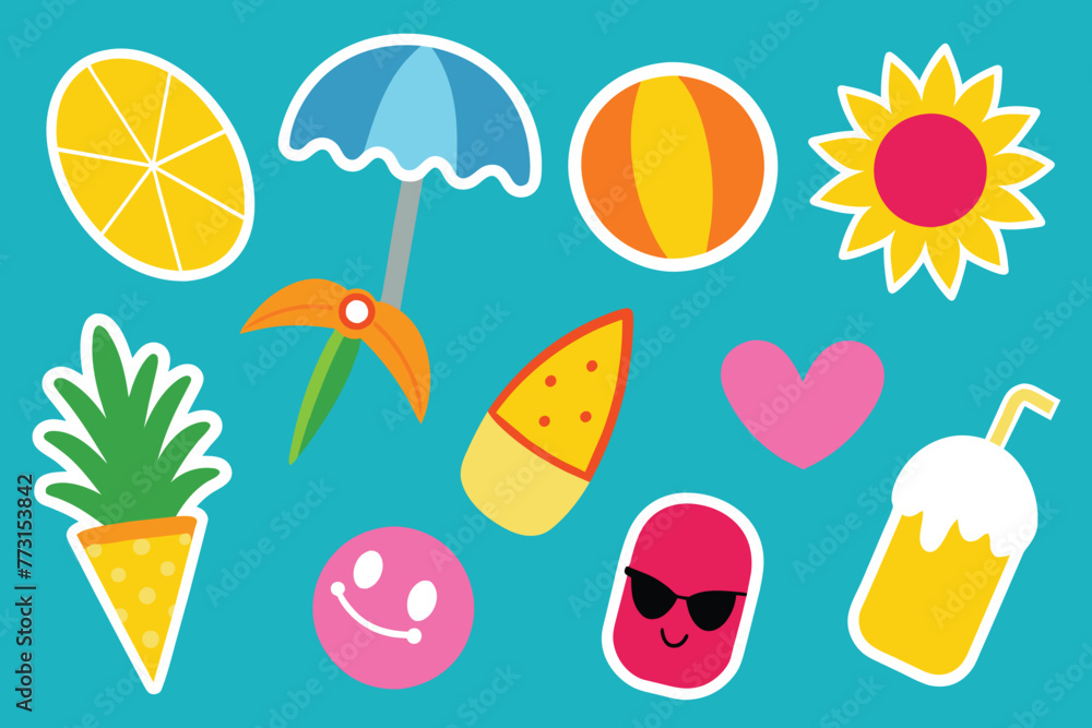 Summer Colorful Sticker Design Collection Decorations