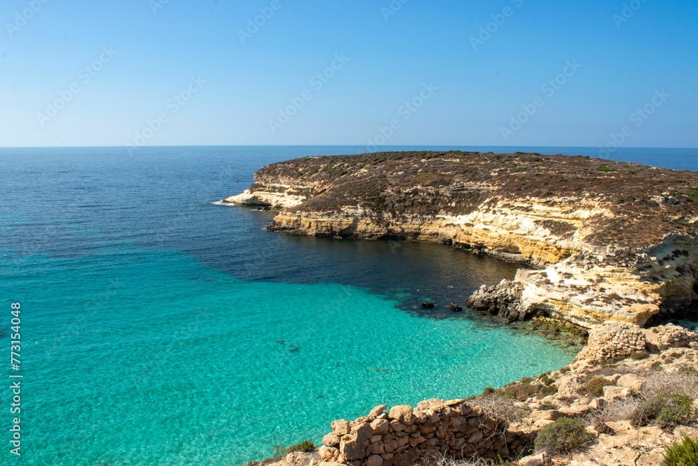 Aerial view of Spiaggia dei conigli - Lampedusa on a sunny day Aerial view of Spiaggia dei conigli - Lampedusa on a sunny day