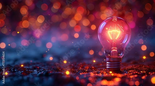 Creative light bulb with glowing particles and colorful bokeh background, innovation concept.