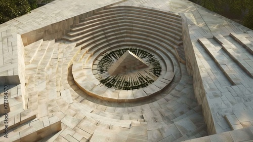 a monument, the monument's center is hollowed and placed a platform