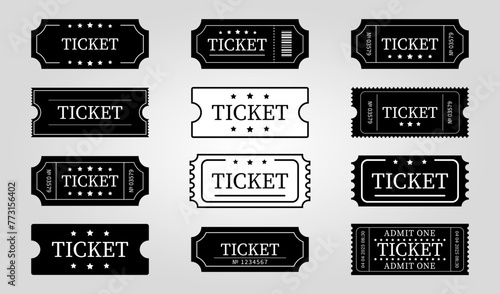 Ticket icon set. Admission pass isolated on white background. Vector illustration.