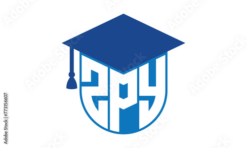 ZPY initial letter academic logo design vector template. school college logo, university logo, graduation cap logo, institute logo, educational logo, library logo, teaching logo, book shop, varsity