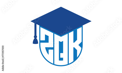 ZQK initial letter academic logo design vector template. school college logo, university logo, graduation cap logo, institute logo, educational logo, library logo, teaching logo, book shop, varsity