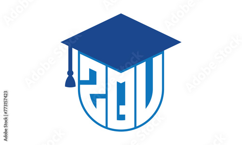 ZQV initial letter academic logo design vector template. school college logo, university logo, graduation cap logo, institute logo, educational logo, library logo, teaching logo, book shop, varsity