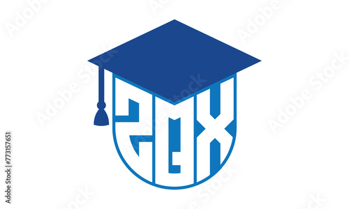 ZQX initial letter academic logo design vector template. school college logo, university logo, graduation cap logo, institute logo, educational logo, library logo, teaching logo, book shop, varsity