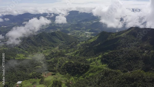 Aerial view of South American rainforest in Tres Picos national park, natural landscape in Rio de Janeiro, Brazil photo