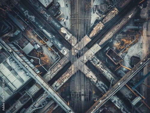 Sky-high view of the symmetry and structure within a modern industrial landscape © WARIT_S