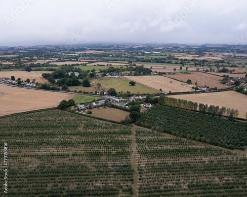 an aerial view of the countryside surrounding a farm area in france photo