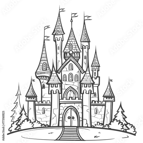 vector fairytale castle with lines on a white background .Generative AI