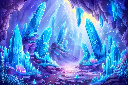 Illuminated crystals in an enigmatic cave, stirring ancient magic and awe. © Nutcha