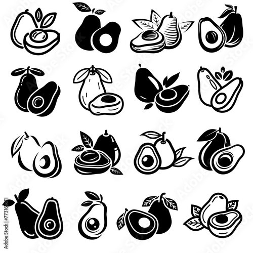 Avocado set. Collection icons avocado. Vector © VKA