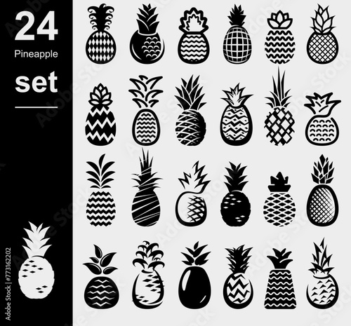 Pineapple set. Collection icons pineapple. Vector © VKA