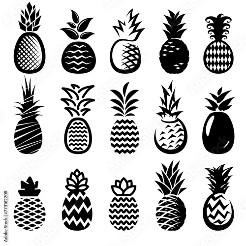 Pineapple set. Collection icons pineapple. Vector © VKA