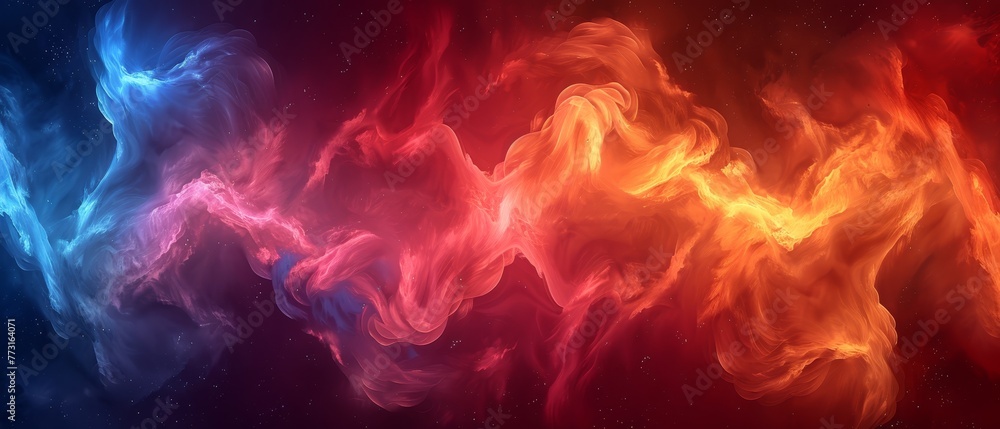   A wave-shaped array of vibrant smoke trails against a dark backdrop with ample room in its center