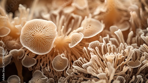 Microscopic view of fungi mycelium. Texture, Background ,Wallpaper design. Ai Generative illustration