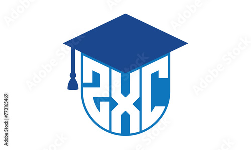 ZXC initial letter academic logo design vector template. school college logo, university logo, graduation cap logo, institute logo, educational logo, library logo, teaching logo, book shop, varsity