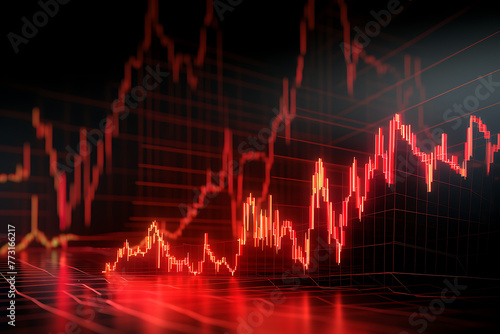 Digital illustration of a volatile cryptocurrency market crash with a red-hued downward trend line on a dark background. Generative AI