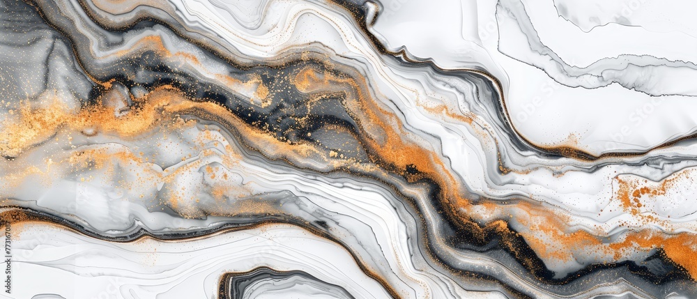 gold and black paint on contrasting white and black marble paper gold and black paint on contrasting white and black marble paper