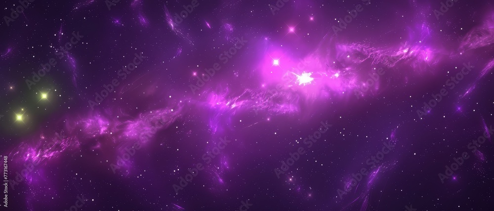   A purple expanse teeming with stars, highlighted by a densely populated star cluster at its center
