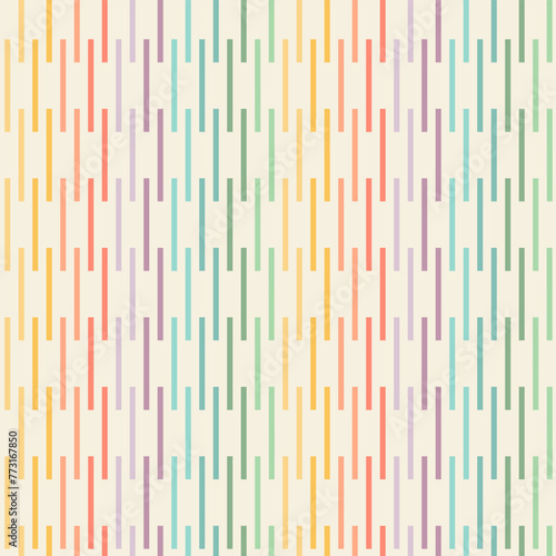 Thin vertical stripes in muted vintage rainbow colors on retro beige 