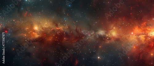  A star-filled expanse with an intensely radiating center of orange and red lights