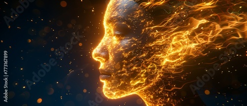 A tight shot of a woman's face engulfed in flames