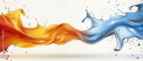  A blue-orange wave with water spraying from its sides, and a separate red wave spraying water as well