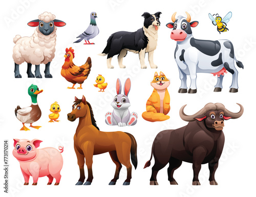 Set of farm animals. Vector cartoon illustration