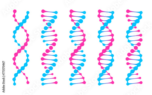 Dna vector double helix molecule. Metaball 2d flat silhouette model of gene science, dot pictogram of bio coding pattern in human cells chromosome.