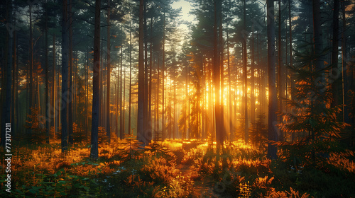 sunset in the forest
