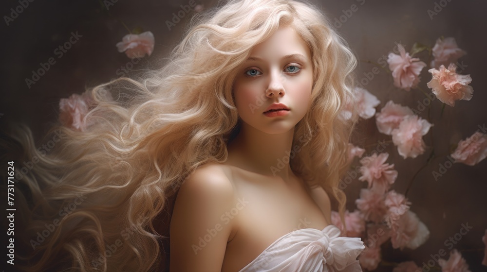 Blond girl wearing a white dress. Blond girl wearing a white dress.
