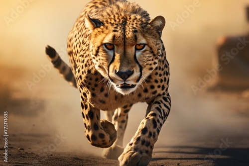 a cheetah running on dirt