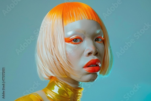 a woman with orange hair and makeup photo