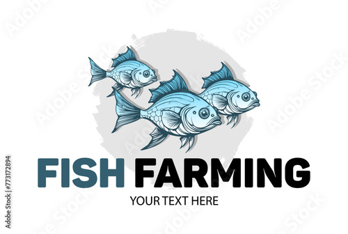 Fish farming or pisciculture creative logo. Three fish emblem. Growing fish element.