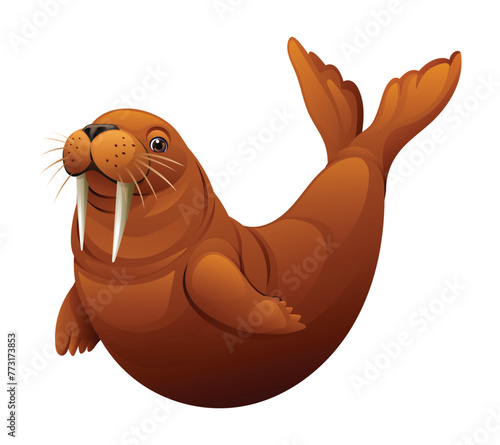 Cute walrus swimming. Vector cartoon illustration isolated on white background © YG Studio