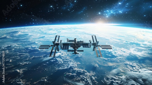 International space station over the planet. Elements of this image furnished by NASA. High quality photo  © Nicat