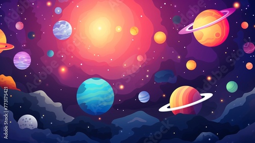 a cartoon of planets and stars in space photo