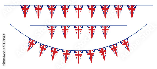 Bunting with triangle flags of the United Kingdom. Vector and PNG on transparent background