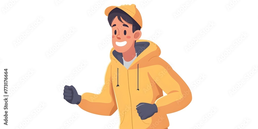 Joyful Runner in Hoodie Captured in Endurance Euphoria with Copy Space on White Background Joyful Runner in Hoodie Captured in Endurance Euphoria with Copy Space on White Background