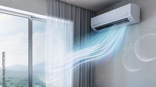 a white air conditioner is in a hotel room