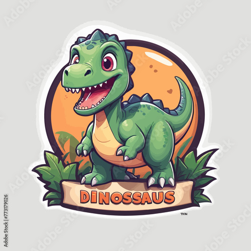 Cute dinosaur cartoon Logo Design Very Cool