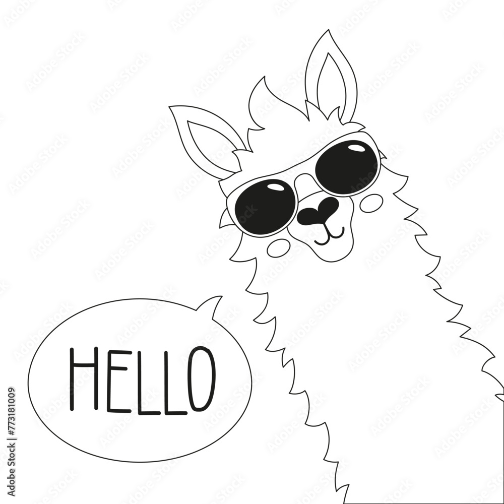 Fototapeta premium hello card with cute llama