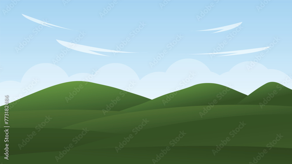 landscape cartoon scene with mountains and blue sky