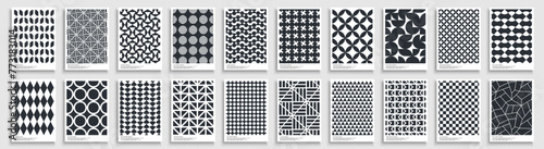 Collection of abstract geometric covers, templates, placards, brochures, banners, backgrounds. Monochrome textured modern posters, cards, catalogs. Black and white graphic trendy minimal prints