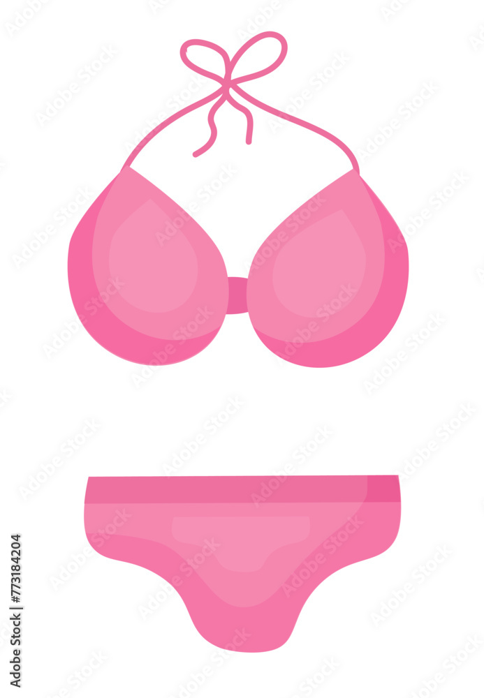 Summer women swimsuit. Pink Bikini. Beach swimwear. Vector cartoon illustration.