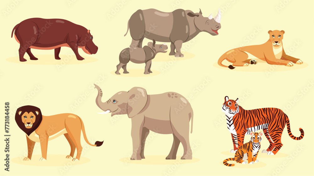 Animals collection flat design. Pack of wild animals with flat design