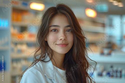 Female pharmacist in a modern new pharmacy photo