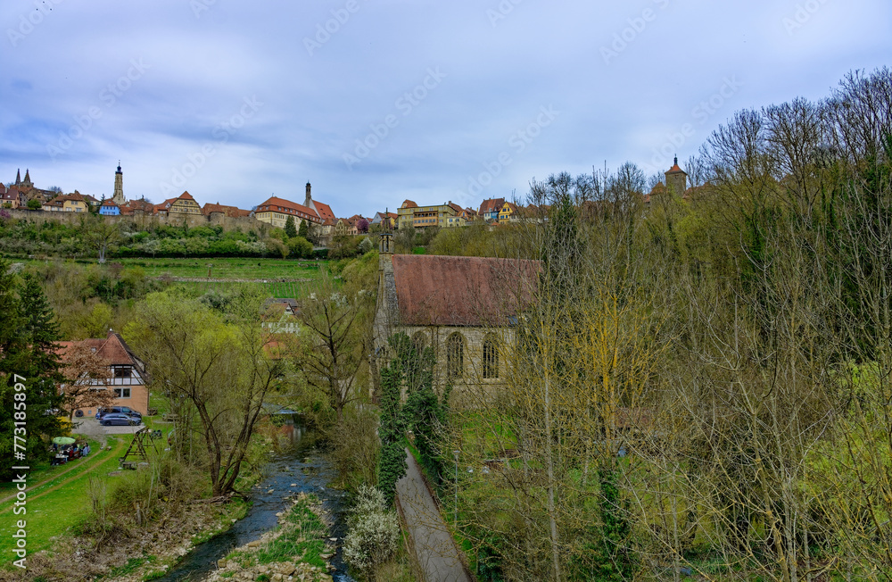 Spring day in the medieval town of Rothenburg ob der Tauber.